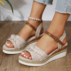 New Thick-soled Bow Sandals Summer Fashion Casual Linen Buckle Wedges Shoes For Women - DanaFashionstore