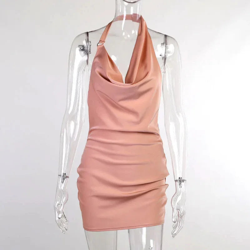 Satin Party Dress V Neck Backless Mini Sleeveless Summer Party Dress - DanaFashionstore