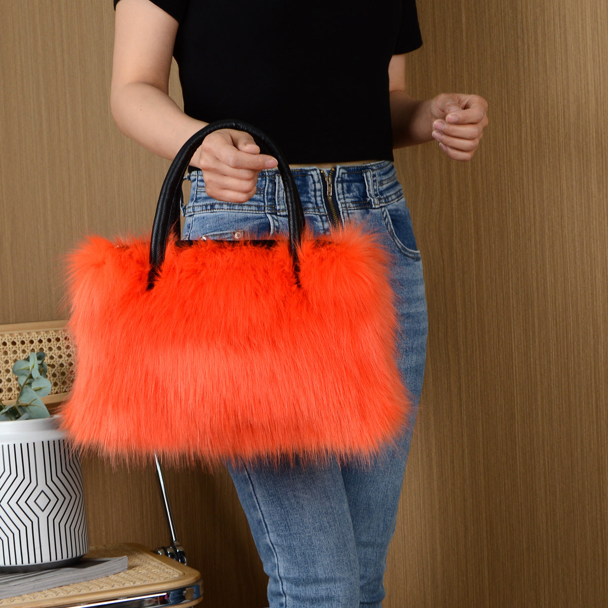 High-end Hand-carrying Square Plush Bag Fur Raccoon Fur Handbag Large Capacity - Dana Fashion