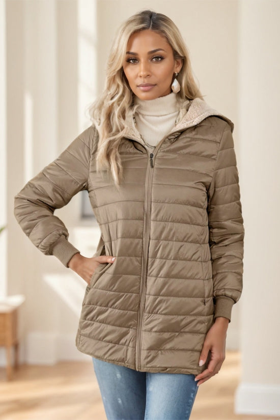 Aveloria Modichic Casual Versatile Solid Color Fleece Hooded Padded Padded Coat