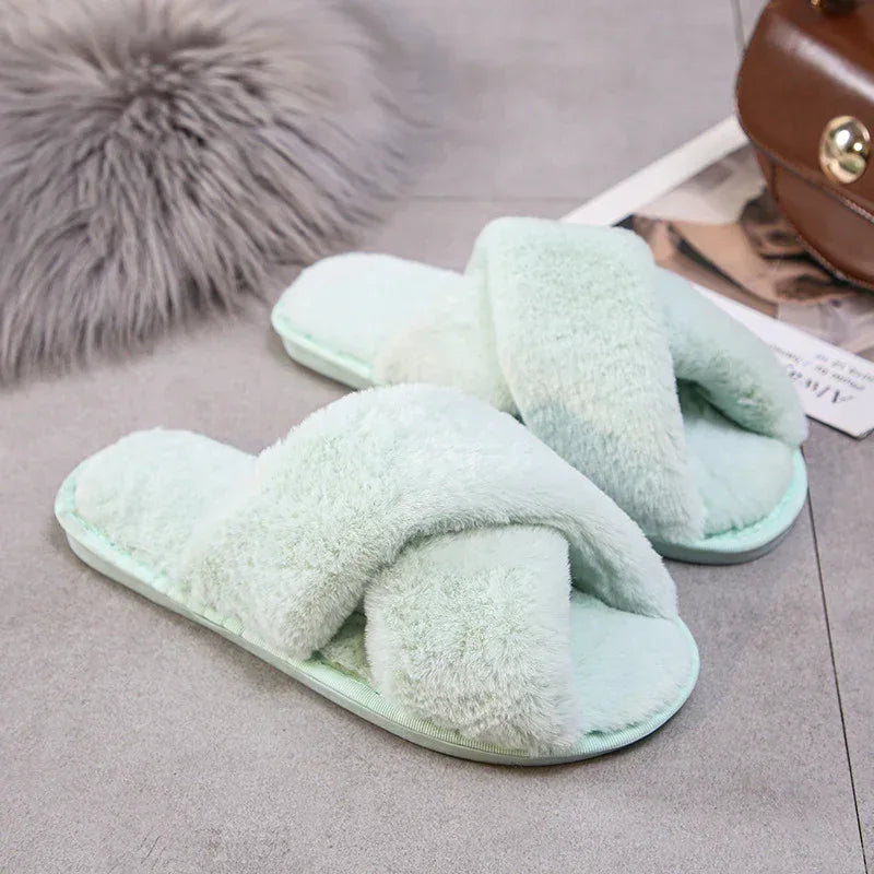 Fashion Cross Plush Casual Rainbow Slippers - DanaFashionstore