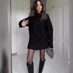 Sweater Skirt Sets For Women 2 Pieces Knit Casual Versatile Long Sleeve Pullover Elegant Solid High Waist Mini Skirt Outfit - DanaFashionstore