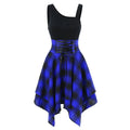 Fashion Plaid Suspender Elastic Waist Irregular Plaid Dress - DanaFashionstore