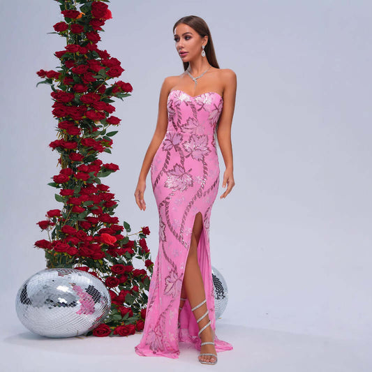 Wrapped Chest Off-neck Sheath Sequined Banquet Fishtail Evening Dress $107.83 Dana Fashion Color: Pink Size: L Baby & Mother Product information: Skirt type: hip skirt Color: Pink Size: S,M,L,XL Style type: Elegant Popular elements: Sequins Style: Basic F
