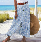 Women's Fashion Digital Print Button Skirt