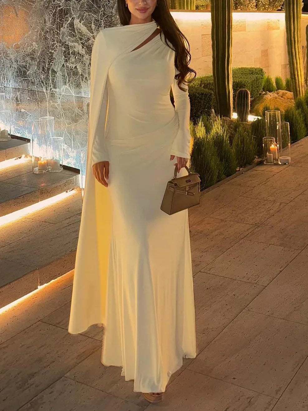 Solid Color Pleated Long Sleeve Dress 2026 - Classic Elegant Dress - DanaFashionstore