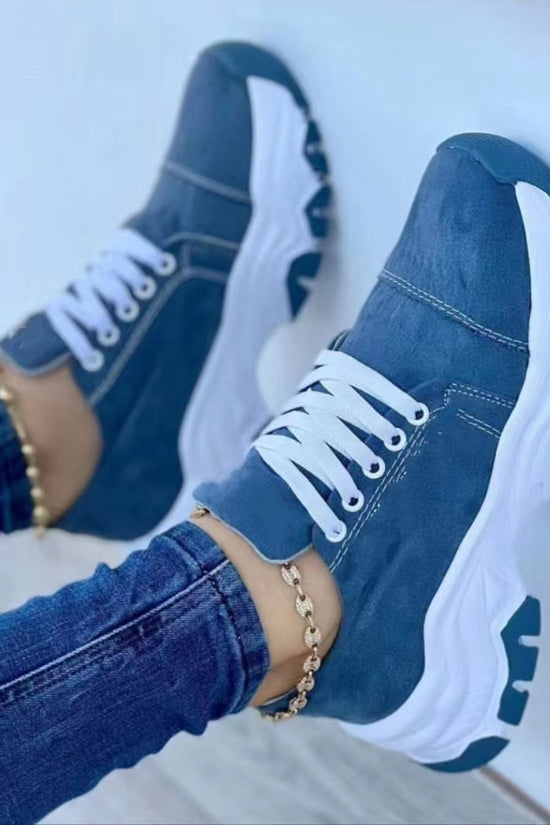 Round Head Thick Bottom Low-top Casual Shoes For Women Plus Size Lace Up Pumps