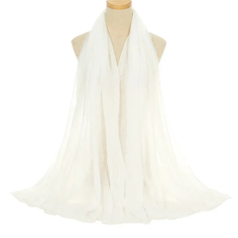 Pleated Viscose Yarn Monochrome Scarf Natural Wrinkled Cotton And Linen Burrs - DanaFashionstore