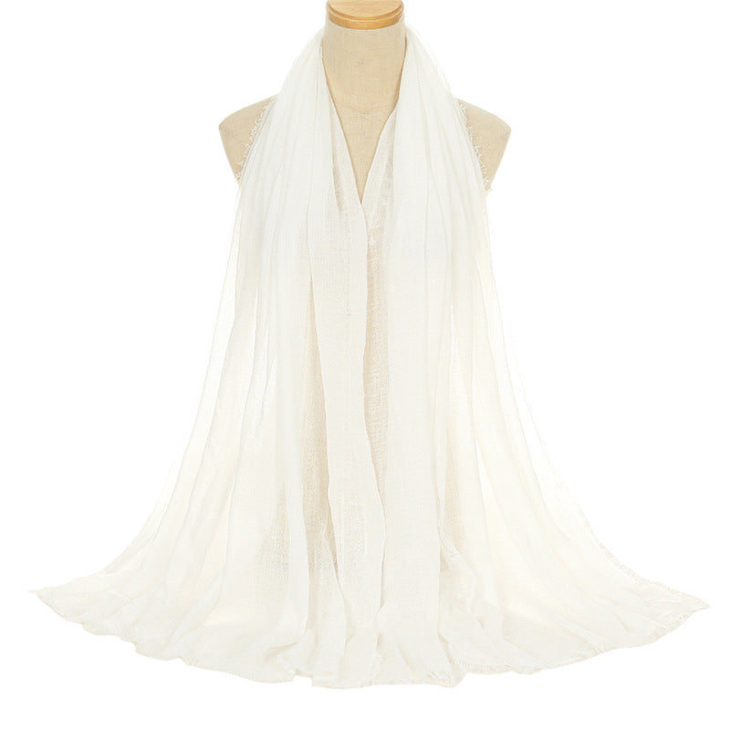 Pleated Viscose Yarn Monochrome Scarf Natural Wrinkled Cotton And Linen Burrs