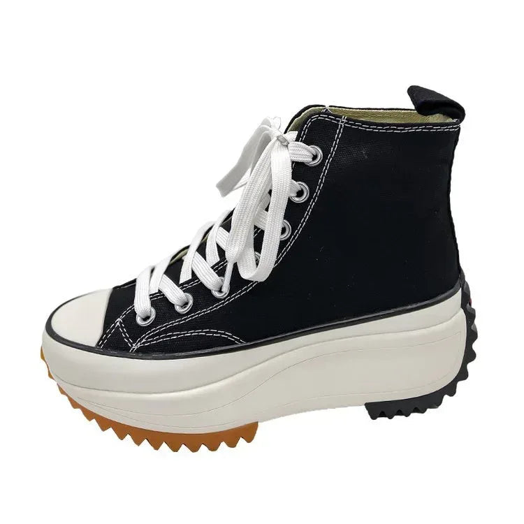 Large Size Women's High-top Canvas Shoes New Korean Style Sports Casual Shoes Versatile Platform Round Toe White Shoes - DanaFashionstore
