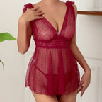 Sexy Dot Mesh Lace Mesh Camisole Night Skirt Suit - DanaFashionstore