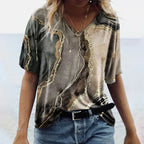 Map Print V-Neck Short-Sleeved T-Shirt - DanaFashionstore