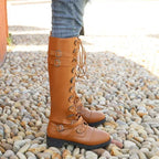 Explosive Style Round Toe Mid-heel Lace-up Over-the-knee Boots - DanaFashionstore