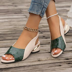 Ins Plaid Stone Pattern Sandals Summer Peep Toe Block Heels Ankle-strap Office Shoes For Women - DanaFashionstore