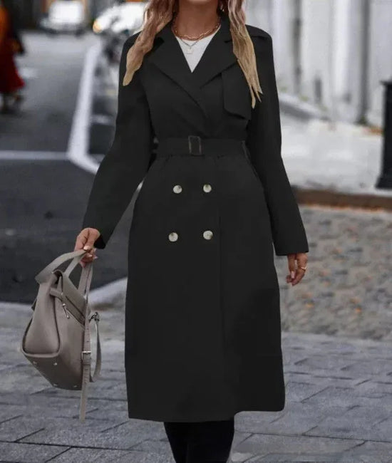 Lapel Double-breasted Trench Coat With Belt Winter Fashion Solid Color Long Jacket Outwear Women Clothing - DanaFashionstore