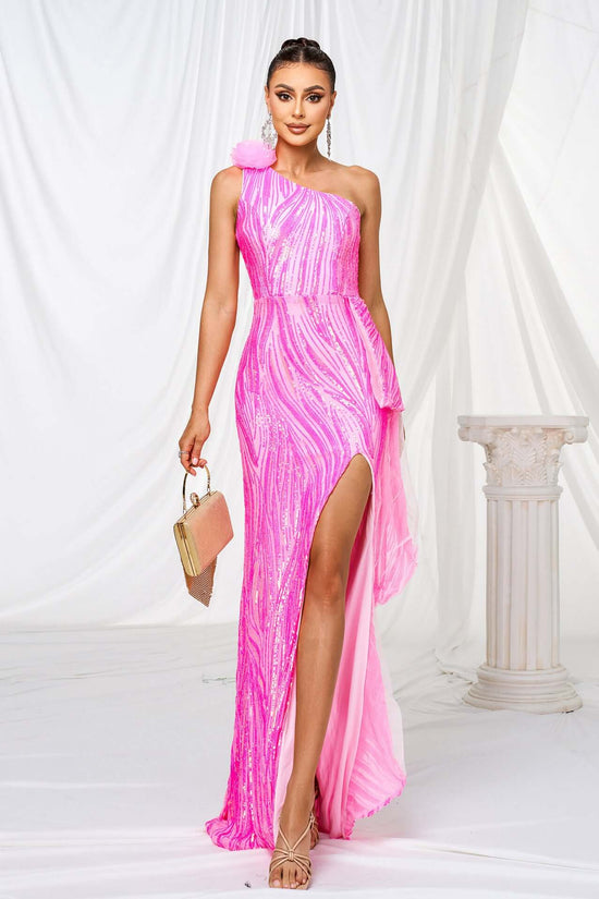 One-shoulder Diagonal Collar Sequined Slit Evening Dress $131.77 Dana Fashion Color: Rose Red Size: L Women's clothing Product information: Pattern: solid color Skirt type: hip skirt Color: Rose Red Waist type: high waist Size: S,M,L,XL Style type: Elegan