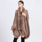 Rex Rabbit Fur Collar Shawl Irregular Oversized Knitted Cardigan Baggy Coat - DanaFashionstore