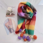 Rainbow Dopamine Mohair Tassel Scarf - DanaFashionstore