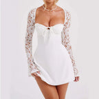 Y2K Lace Long Sleeve Dress Fashion Sexy Corset Backless Lace Up Short Dresses Womens Clothing - DanaFashionstore