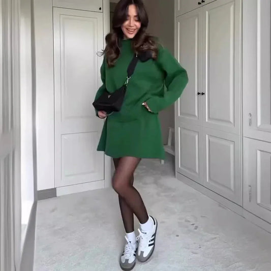 Sweater Skirt Sets For Women 2 Pieces Knit Casual Versatile Long Sleeve Pullover Elegant Solid High Waist Mini Skirt Outfit - DanaFashionstore