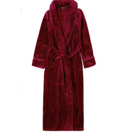 Flannel Nightgown Pineapple Plaid Thickened Long Section Sexy Pajamas Couple Bathrobe Coral Velvet - Dana Fashion