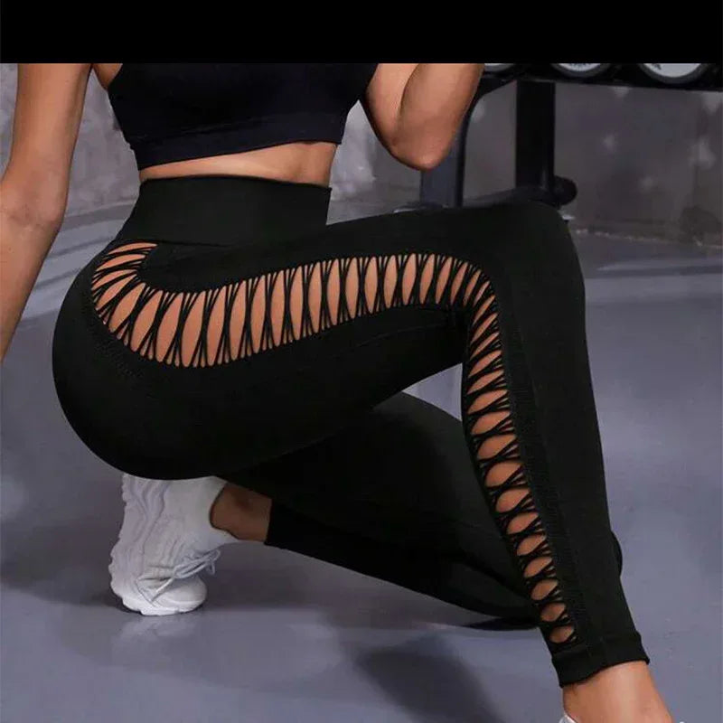 Hollow Tie Dye Printed Yoga Pants High Waist Butt Lift Seamless Sports Gym Fitness Leggings Slim Pants For Women Tight Trousers - DanaFashionstore