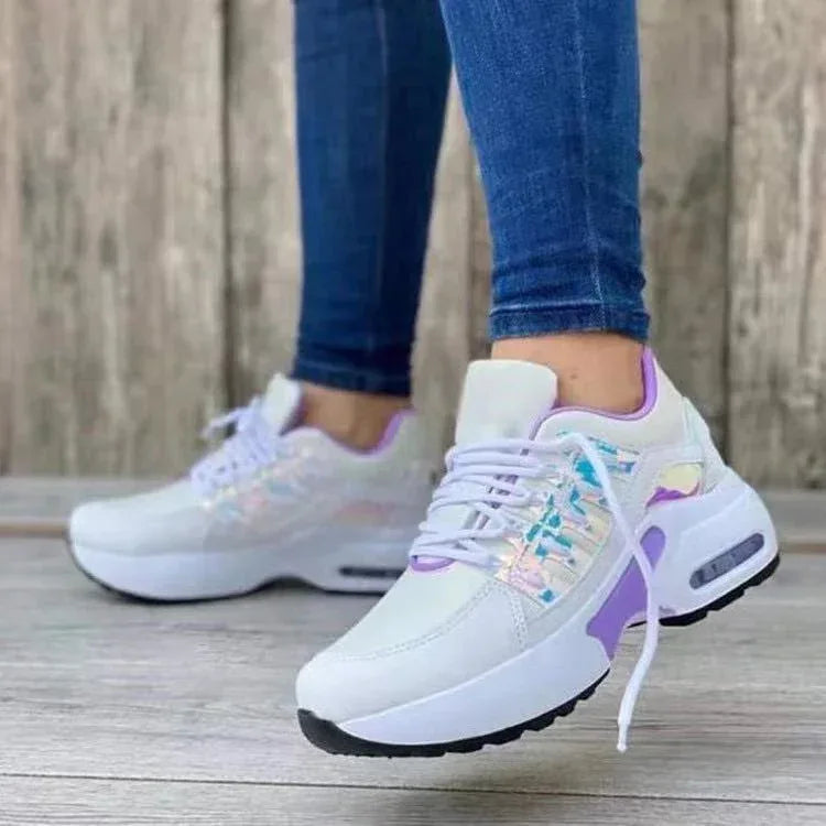 Women's Fly Wedge Wedge Round Toe Lace Up Mesh Large Size Casual Sneakers - DanaFashionstore