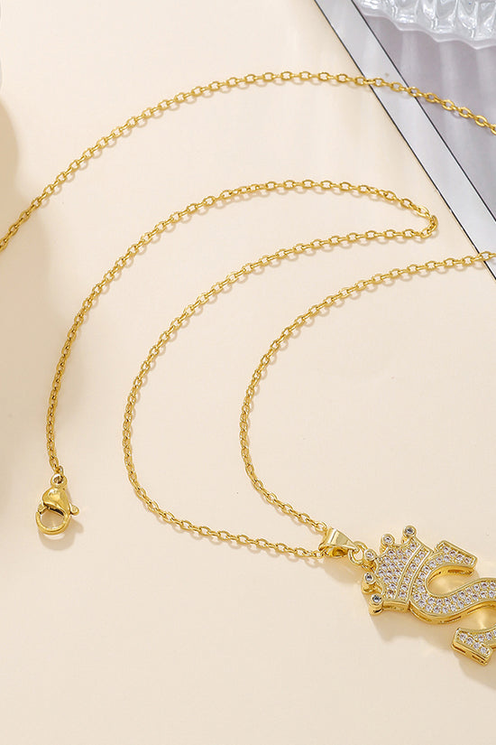 1PCS Fashionable Gold Diamond Crown Uppercase Letter Popular Pendant Necklace Suitable For Daily Use Festivals Parties Gifts Jewelry Set