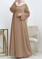 Women's Satin Dress, Simple Solid Color, Loose Fit, Round Neck, Long Sleeves