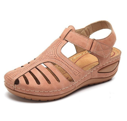 Plus Size Round Toe Wedge Heel Velcro Sandals