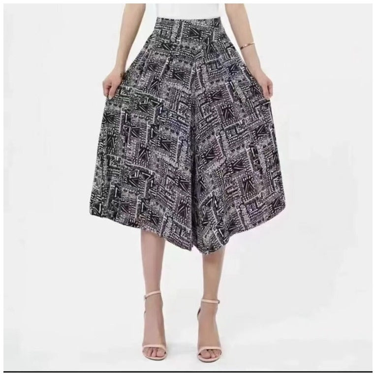 Slim And Casual High Waisted Printed Wide Leg Capris