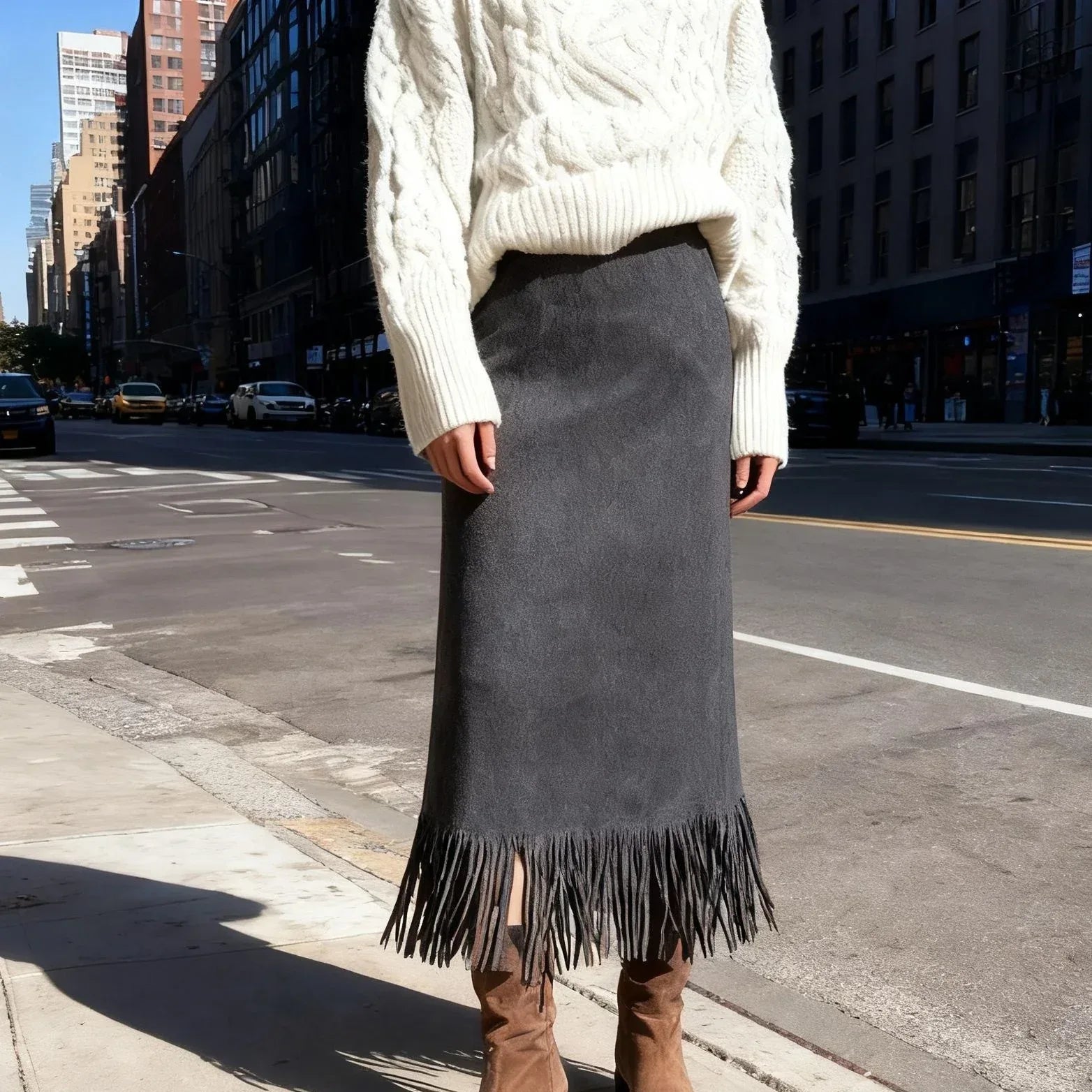 Women's Fashionable Elegant Long Suede Skirt Comfortable Slim Fit - DanaFashionstore