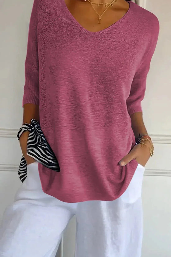 Solid Long Sleeve Sweater Slimming V-neckline Knitwear Women's Bottoming Shirt - DanaFashionstore