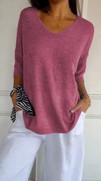 Solid Long Sleeve Sweater Slimming V-neckline Knitwear Women's Bottoming Shirt - DanaFashionstore