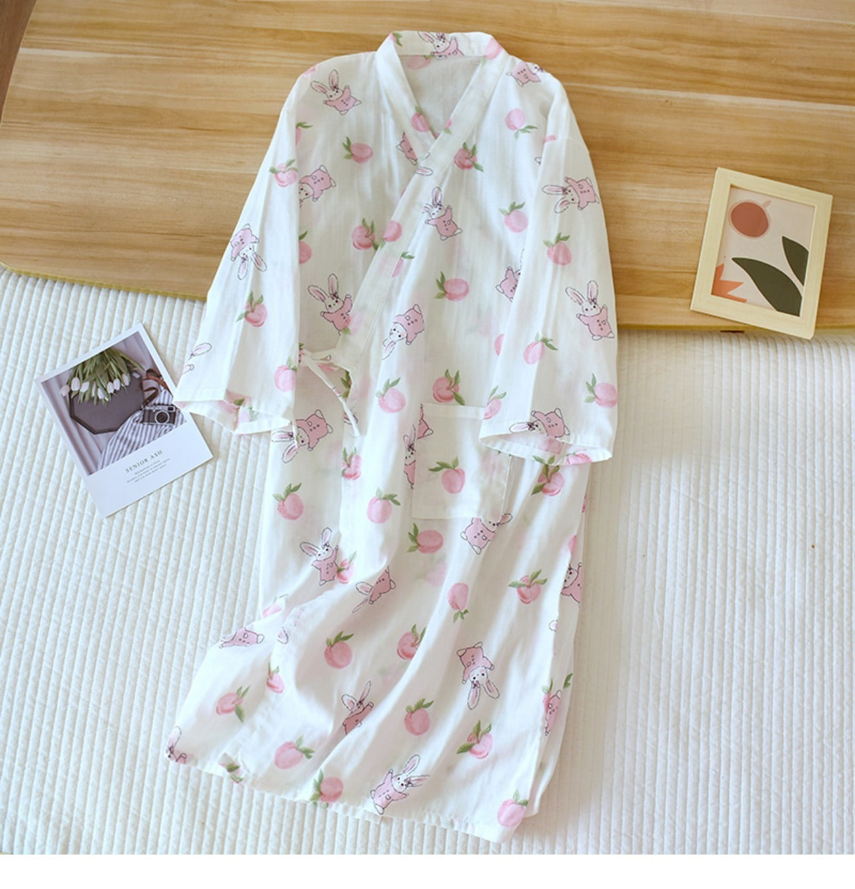 Women Bathrobe Nightdress Long Sleeve Nightgown Cotton Gauze - Dana Fashion