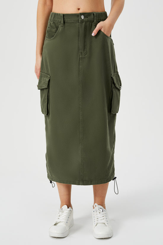 Women's Cargo Long Skirt Casual Streetwear Loose High Waist Front Split Maxi Skirt With Pocket Women's Cargo Long Skirts High Waisted Pencil Skirt Midi Length Jean Skirt With Cargo Pockets