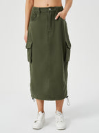 Women's Cargo Long Skirt Casual Streetwear Loose High Waist Front Split Maxi Skirt With Pocket Women's Cargo Long Skirts High Waisted Pencil Skirt Midi Length Jean Skirt With Cargo Pockets - DanaFashionstore