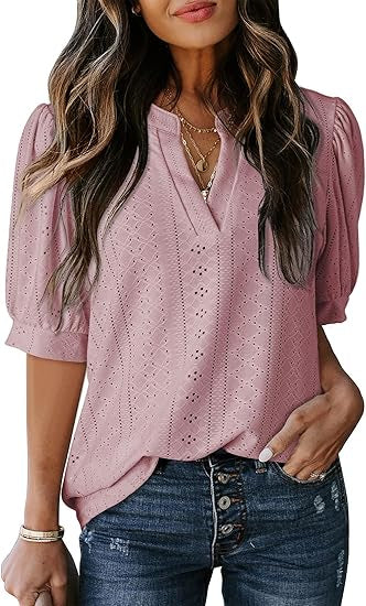 Women's Summer Business Casual Blouse V-neck Short Sleeve Shirt