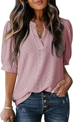 Women's Summer Business Casual Blouse V-neck Short Sleeve Shirt - DanaFashionstore