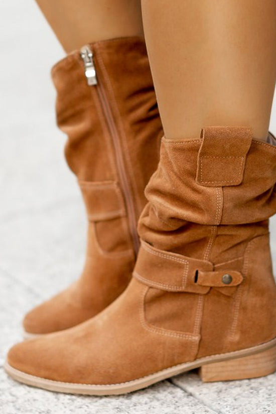 Ins Pointed Toe Mid-calf Boots Fashion Suede Zipper Western Boot Winter Shoes For Women