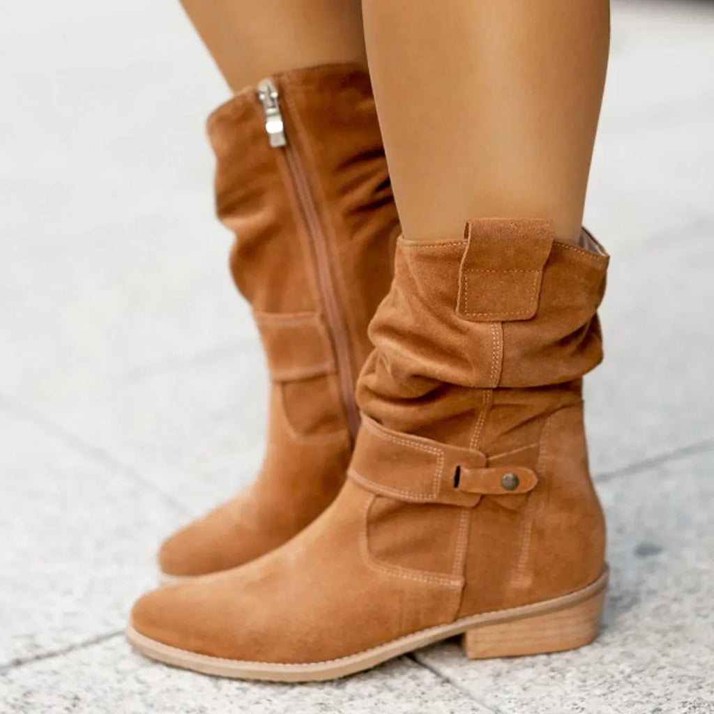 Ins Pointed Toe Mid-calf Boots Fashion Suede Zipper Western Boot Winter Shoes For Women - DanaFashionstore