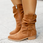 Ins Pointed Toe Mid-calf Boots Fashion Suede Zipper Western Boot Winter Shoes For Women - DanaFashionstore