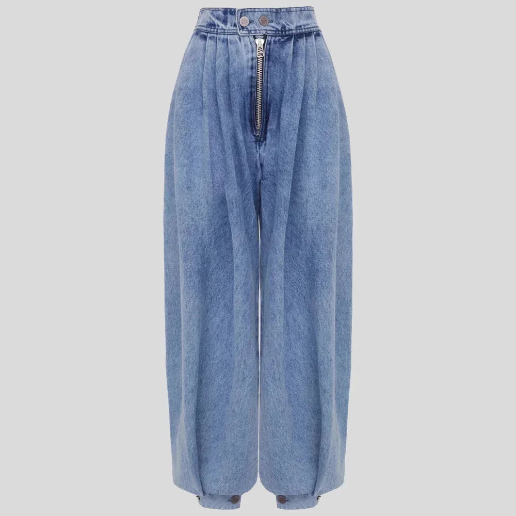 High Waist Zipper Denim Loose Harem Pants - DanaFashionstore