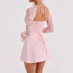 Y2K Lace Long Sleeve Dress Fashion Sexy Corset Backless Lace Up Short Dresses Womens Clothing - DanaFashionstore