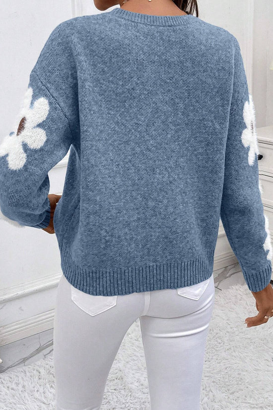 Floral Pattern Drop Shoulder Sweater,Long Sleeve Tops