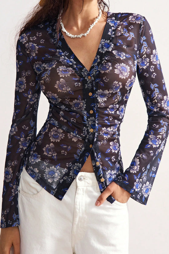 European And American Printed Shirt Women's Slim Fit Slimming Retro Temperament