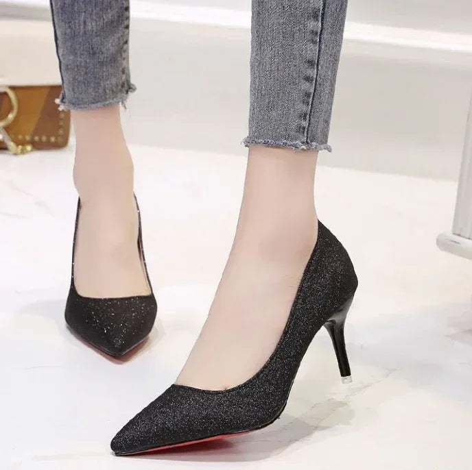 Silver Heels For Women And Black Sexy Everything French Mesh Red Sequins - DanaFashionstore
