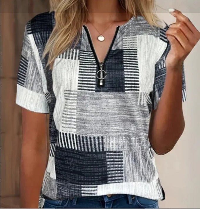 Fashion Casual All-match Square Pattern Short Sleeve