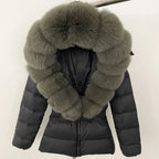 Short Slim Fit Fur Down Jacket 2026 - Women's Waist-Tight Winter Coat - DanaFashionstore