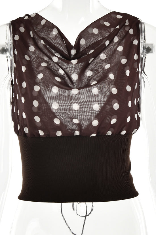 Polka Dots Print Oblique Shoulder Tops Summer Patchwork Chiffon Crop Top Women Sexy Sleeveless Lace Up Backless Blouse Casual Streetwear Tee